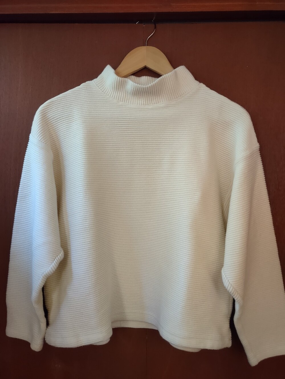 Madewell Women’s Ribbed Mock Neck Sweater Ivory Cream 100% Cotton Size M